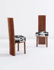 Pair of highback chairs from the VI Triennale, Milan by Gino Levi Montalcini, circa 1936, Padauk-veneered wood, padauk, hide, sold Dec 2013