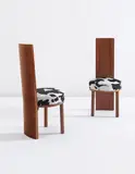 Gino Levi Montalcini, Pair of highback chairs from the VI Triennale, Milan, circa 1936, Padauk-veneered wood, padauk, hide
