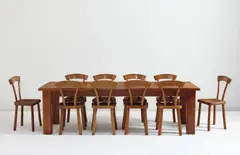 Alexandre Noll, Rare dining table and set of ten chairs, circa 1945, Mahogany
