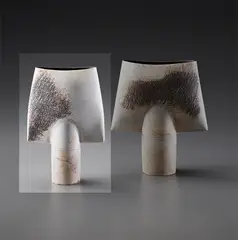 "Spade" form by Hans Coper, circa 1970, Stoneware, layered white porcelain slips and engobes over a body with textured and incised linear designs, the interior , sold Dec 2013
