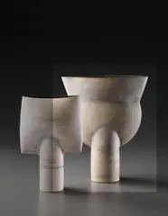 "Thistle" form by Hans Coper, circa 1970, Stoneware, layered white porcelain slips and engobes over a body with textured and incised linear designs, the interior , sold Dec 2013