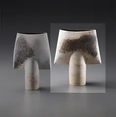 "Spade" form by Hans Coper, circa 1967, Stoneware, layered white porcelain slips and engobes over a body with textured and incised linear designs, the interior , sold Dec 2013