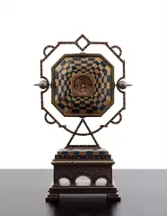 Unique clock by André Dubreuil, circa 1990, Gold-painted and enameled copper, steel, clear convex glass, offered Dec 2013