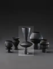 Hans Coper, "Digswell" composite form with flattened central volume, circa 1960, Stoneware, black glaze