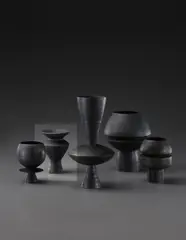Small "Digswell" composite form by Hans Coper, circa 1959, Stoneware, black glaze, sold Dec 2013