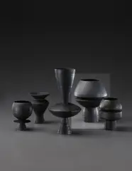 "Digswell" composite form by Hans Coper, circa 1963, Stoneware, black glaze, sold Dec 2013
