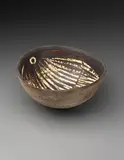 Hans Coper, Large early oval bowl with abstract design in the well