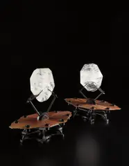 Pair of centerpieces by André Dubreuil, circa 2004, Patinated steel, etched copper, quartz crystal, offered Dec 2013