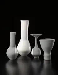 Lucie Rie, Tall composite vase, circa 1968, Porcelain, shiny white glaze