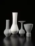 Tall composite vase by Lucie Rie, circa 1968, Porcelain, shiny white glaze, sold Dec 2013