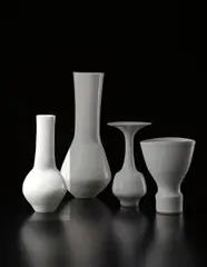 Rare composite vase form by Lucie Rie, circa 1980, Porcelain, shiny white glaze, sold Dec 2013
