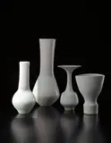 Rare composite vase form by Lucie Rie, circa 1980, Porcelain, shiny white glaze, sold Dec 2013