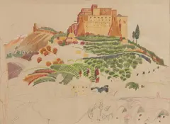Louis Kahn, "Convent of Saint Francis of Assisi, Italy," 1929, Colored pencil and pastel on brown paper