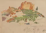 Louis Kahn, "Convent of Saint Francis of Assisi, Italy," 1929, Colored pencil and pastel on brown paper