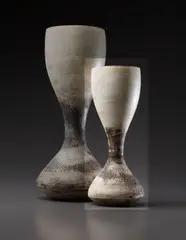 Hans Coper, Early "Hourglass" form, 1965, Stoneware, layered white porcelain slips and engobes over a body with textured and incised linear designs, the interior with manganese glaze
