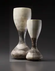Hans Coper, Early and large "Hourglass" form, 1965, Stoneware, layered white porcelain slips and engobes over a body with textured and incised linear designs, the interior with manganese glaze