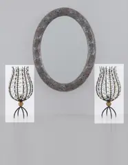André Dubreuil, Pair of "Perles" candle holders, circa 1997, Patinated and gilt iron, glass