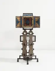 André Dubreuil, Unique “Tabernacle” cabinet, 1998, Patinated steel, etched copper, enamel, mirrored glass