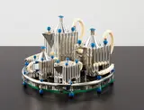 Michael Graves, "Piazza" tea and coffee service, designed 1984-1985, produced 1991, Silver, faux ivory, lacquered aluminum, Bakelite