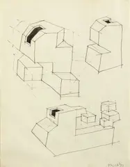 Prepatory drawing for “Geometric” pots by Ken Price, 1980, Graphite on paper, sold Dec 2013