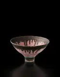 Conical bowl by Lucie Rie, circa 1980, Porcelain, inlaid pink lines, turquoise and manganese bands, sold Dec 2013