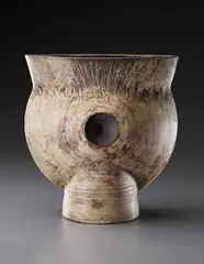 Early and large "Thistle" form by Hans Coper, circa 1958, Stoneware, layered white porcelain slips and engobes over a body with textured and incised linear designs, the interior , sold Dec 2013