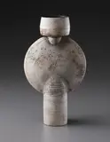 Composite form with vertical central disc by Hans Coper, circa 1972, Stoneware, layered white porcelain slips and engobes over a body with textured and incised linear designs, the interior , sold Dec 2013