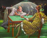 Ernie Barnes, An Ounce of Luck, 1989, acrylic on canvas