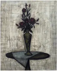 Bernard Buffet, Roses dans un vase de Gallé, 1955, oil on linen