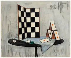 Bernard Buffet, Damier et cartes à jouer, 1958, oil on linen
