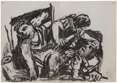 Dying barbarians by William Kentridge, 2014, charcoal on found ledger pages, offered Apr 2026
