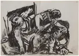 William Kentridge, Dying barbarians, 2014, charcoal on found ledger pages