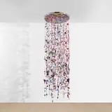 Mika Ninagawa, Gathered Silence, Blossoming Light, 2026, unique suspended sculpture, comprising a circular aluminium canopy lined with an archival pigment print, acrylic-mounted within a stainless-steel rim, and 82 hand-assembled strands with multicoloured glass, crystals, metal components and handmade resin objects, incorporating beads, glitter, fabric and embedded glass