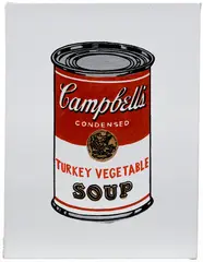 Andy Warhol, 'Campbell's Soup Can, Turkey Vegetable' by Richard Pettibone, 1987, acrylic and silkscreen ink on canvas, sold Apr 2026