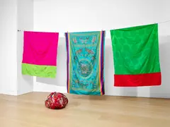 Kimsooja, A Laundry Woman, 2004, Korean bedcovers, wire, wooden pins and Bottari bundle