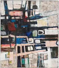 Untitled by Khadeir Al Shakarji, 1960, oil on burlap, sold Apr 2026
