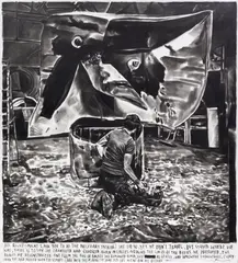 Rinus Van de Velde, All right! Might I ask you to do the necessary packing?, 2016, charcoal on paper