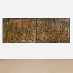 Anselm Kiefer, Right wing, left wing, 1991, emulsion, oil and dried plants on canvas, in artist's frames, diptych
