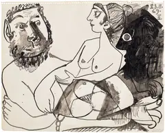 Pablo Picasso, Femme Nue et Deux Têtes, ink and graphite on paper
