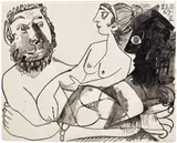 Pablo Picasso, Femme Nue et Deux Têtes, ink and graphite on paper
