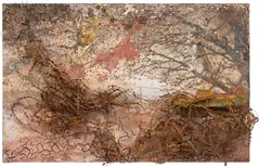 Anselm Kiefer, Hero und Leander, 2005, oil, emulsion, shellac, soil, barbed wire and metal on board