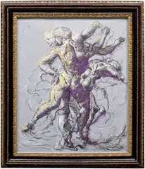 Glenn Brown, Drawing 2 (after Delacroix/Raphaël), 2019, acrylic on polyester film laid down on cardboard, in artist's frame