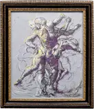 Glenn Brown, Drawing 2 (after Delacroix/Raphaël), 2019, acrylic on polyester film laid down on cardboard, in artist's frame