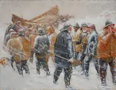 Michael Ancher, Sketch for "Taking the Lifeboat Through the Dunes" (Skitse til "Redningsbåden køres gennem klitterne"), 1883, oil on canvas