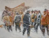 Michael Ancher, Sketch for "Taking the Lifeboat Through the Dunes" (Skitse til "Redningsbåden køres gennem klitterne"), 1883, oil on canvas