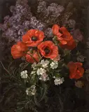 Johan Laurentz Jensen, Poppies and Lilacs (Valmuer og Syrener), oil on panel