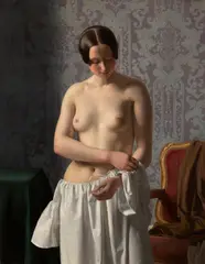 Joel Ballin, Study of a Model, Young Girl Undressing (Modelstudie, en ung pige klæder sig af), 1844, oil on canvas
