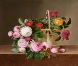 Johan Laurentz Jensen, Basket with Roses on a Sill (Kurv med roser på en karm), 1825, oil on canvas
