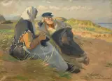 Michael Ancher, Fisherman Anders Velle and His Wife, Ane, on Skagen Beach (Fiskeren Anders Velle og hans kone, Ane, ved Skagens Sønderstrand), 1920, oil on canvas