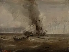 James Ensor, Seascape with Burning Boat, 1876, oil on board
